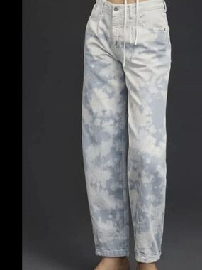 Anthropologie Light Blue and White Relaxed Tie-Dye Jeans